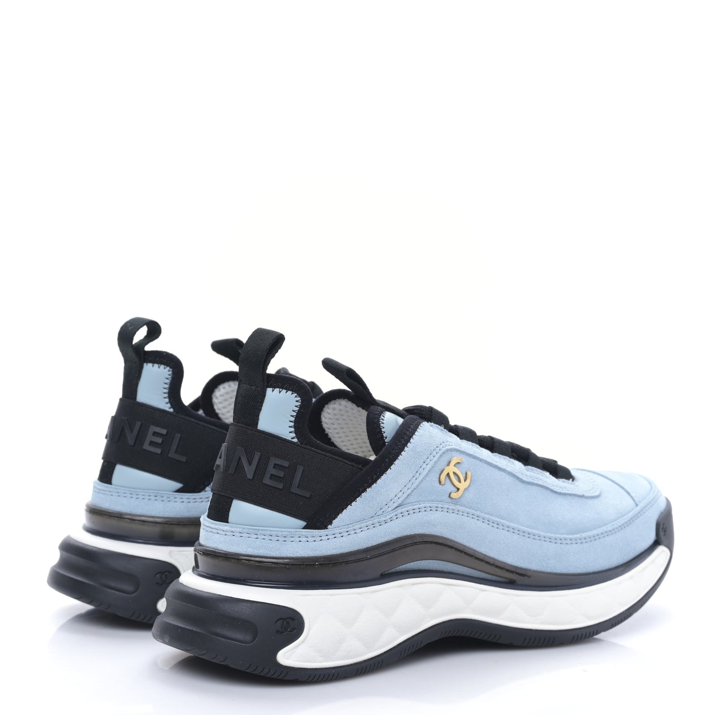 Suede Calfskin Nylon Grosgrain CC Sneakers 36.5 Light Blue