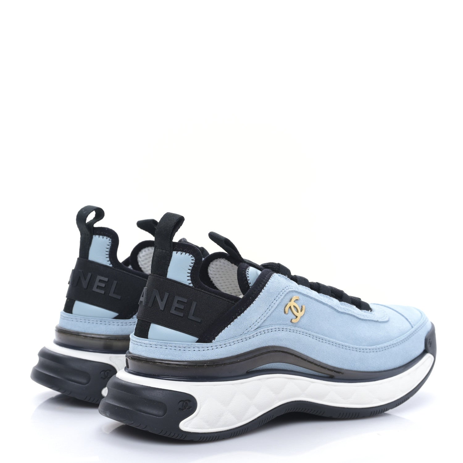 Chanel Suede Calfskin Nylon Grosgrain CC Sneakers 36.5 Light Blue 4 of 9