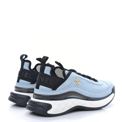 Chanel Suede Calfskin Nylon Grosgrain CC Sneakers 36.5 Light Blue 4 of 9