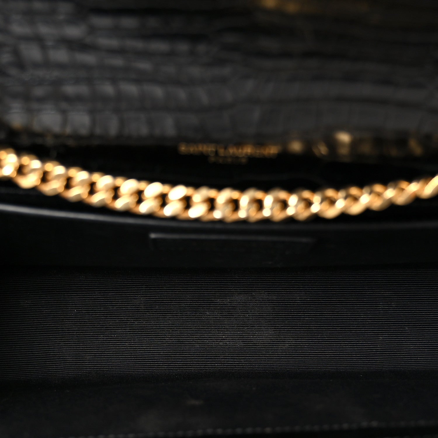 Saint Laurent Calfskin Crocodile Embossed Medium Classic Monogram Kate Tassel Satchel Black 5 of 11