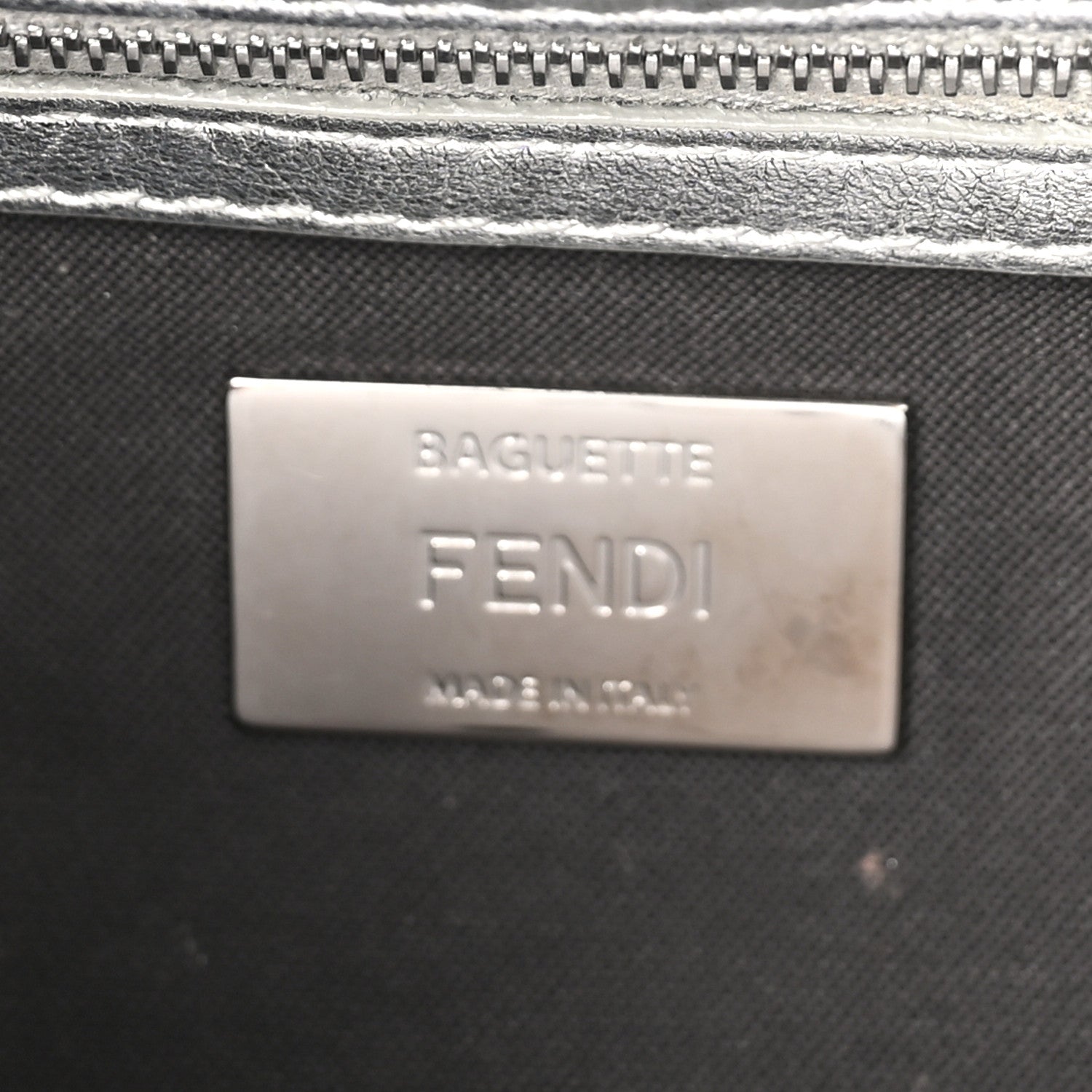 Fendi Vitello Catalan Mirror FF 1974 Embossed Baguette Argento 6 of 10