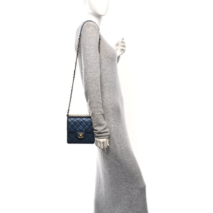 Chanel Iridescent Lambskin Quilted Chic Pearls Flap Navy Blue 2 of 10