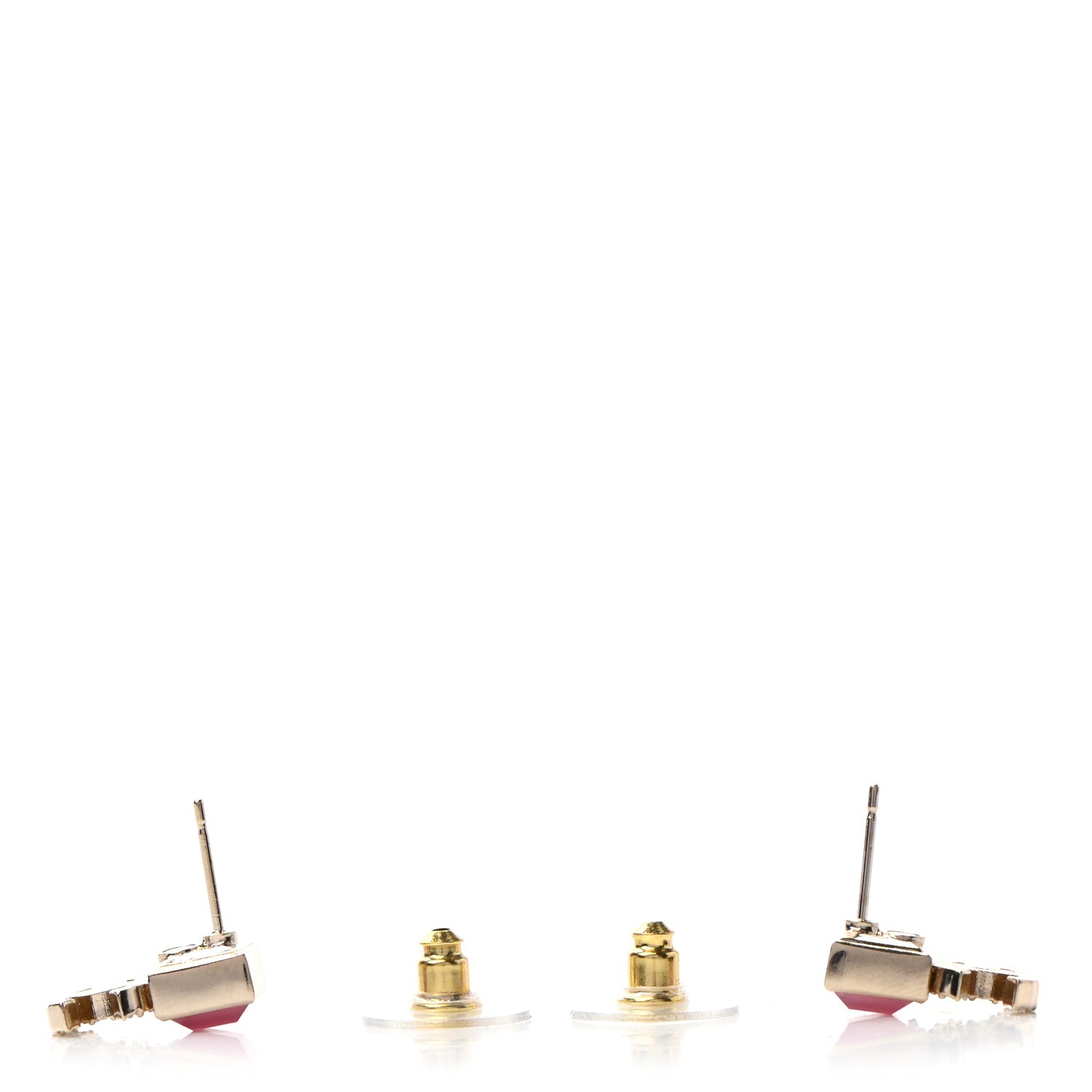 Chanel Metal Crystal CC Earrings Gold Pink 3 of 4