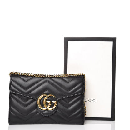 Gucci Calfskin Matelasse Mini GG Marmont Chain Wallet Black 17 of 17