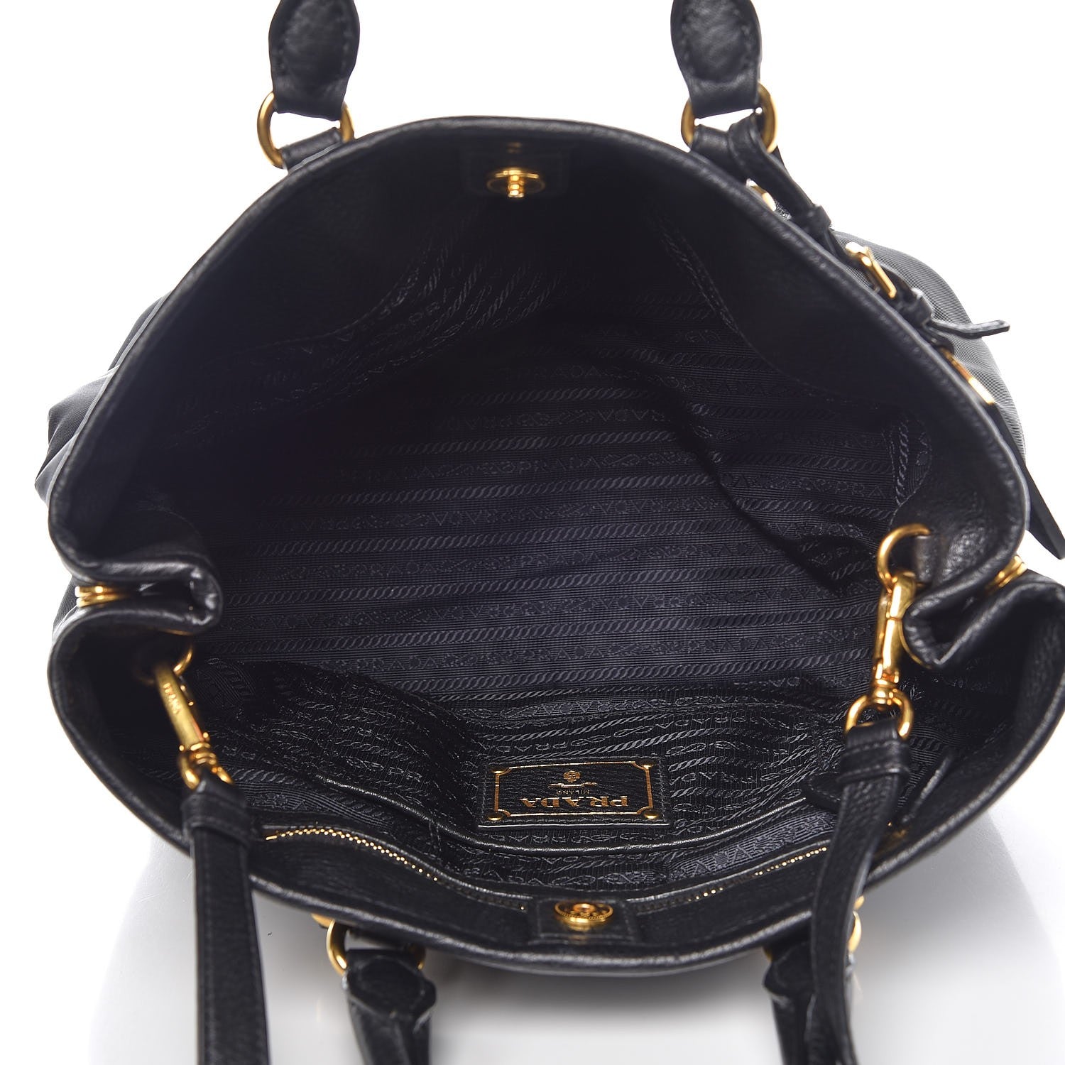 Prada Tessuto Nylon Vitello Daino Tote Black 6 of 9