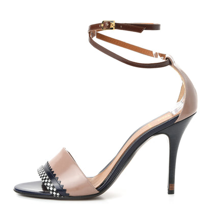 Fendi Calfskin Checkered Ankle Strap Sandals 39 Multicolor 1 of 7