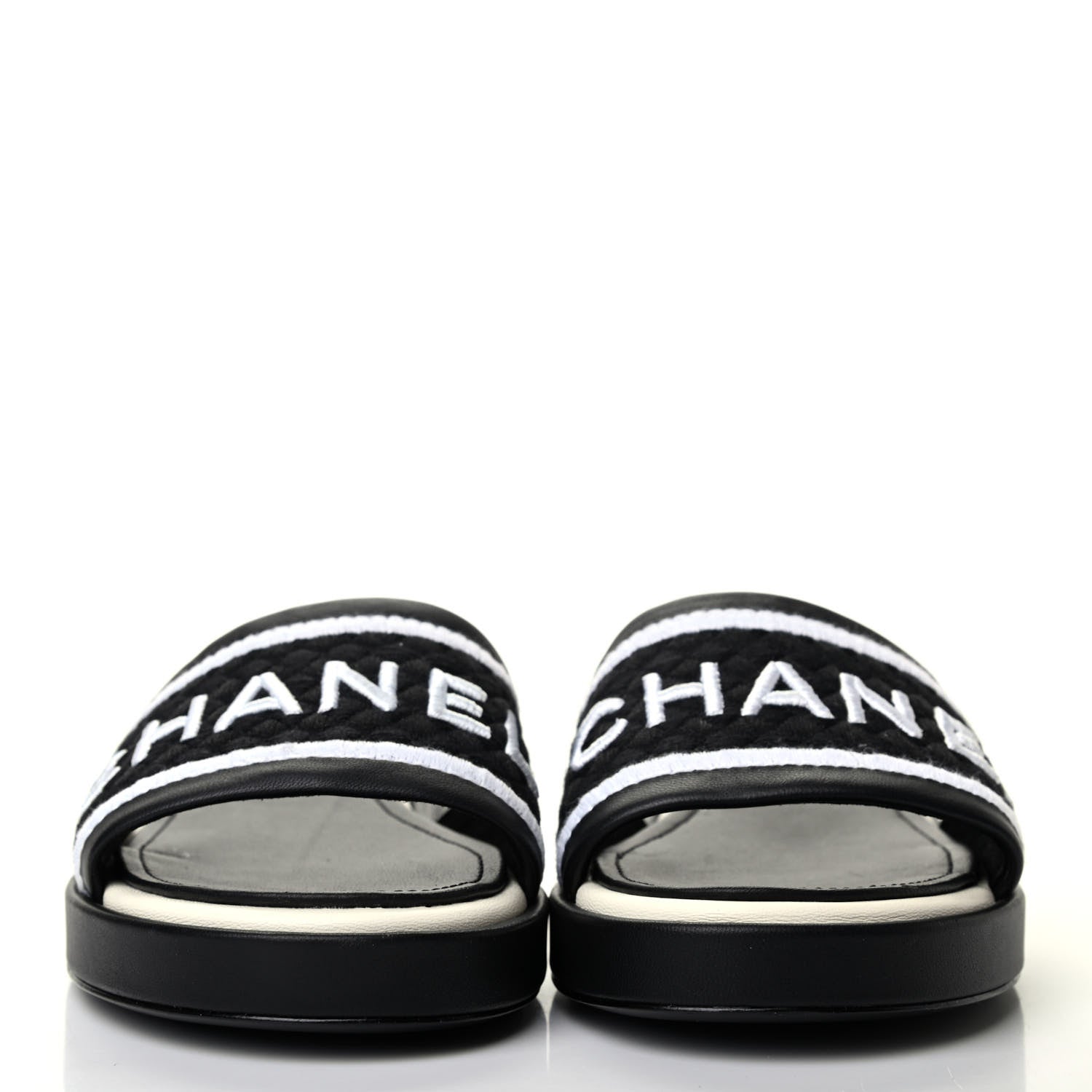 Chanel Lambskin Embroidered CC Mule Sandal 37 Black White 2 of 11