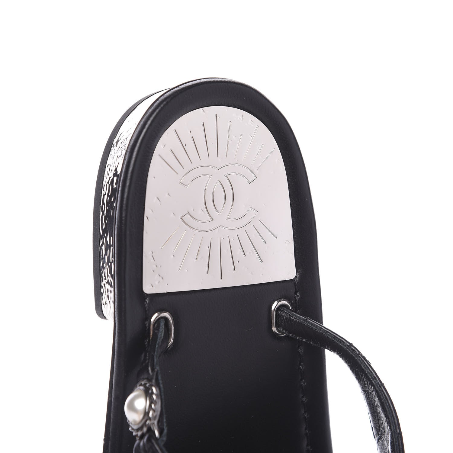 Chanel Lambskin Quilted Pearl CC Logo Thong Sandals 37 Black 6 of 9