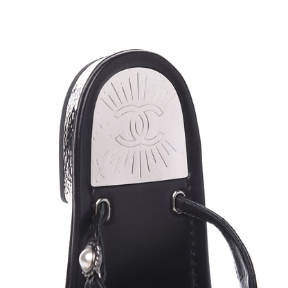Chanel Lambskin Quilted Pearl CC Logo Thong Sandals 37 Black 6 of 9