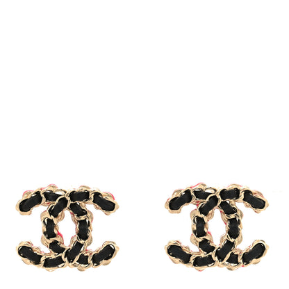 Chanel Lambskin CC Chain Earrings Black Gold Pink 1 of 5