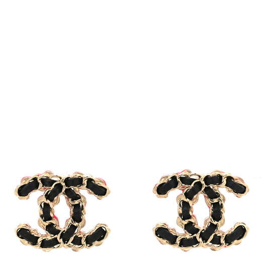 Lambskin CC Chain Earrings Black Gold Pink