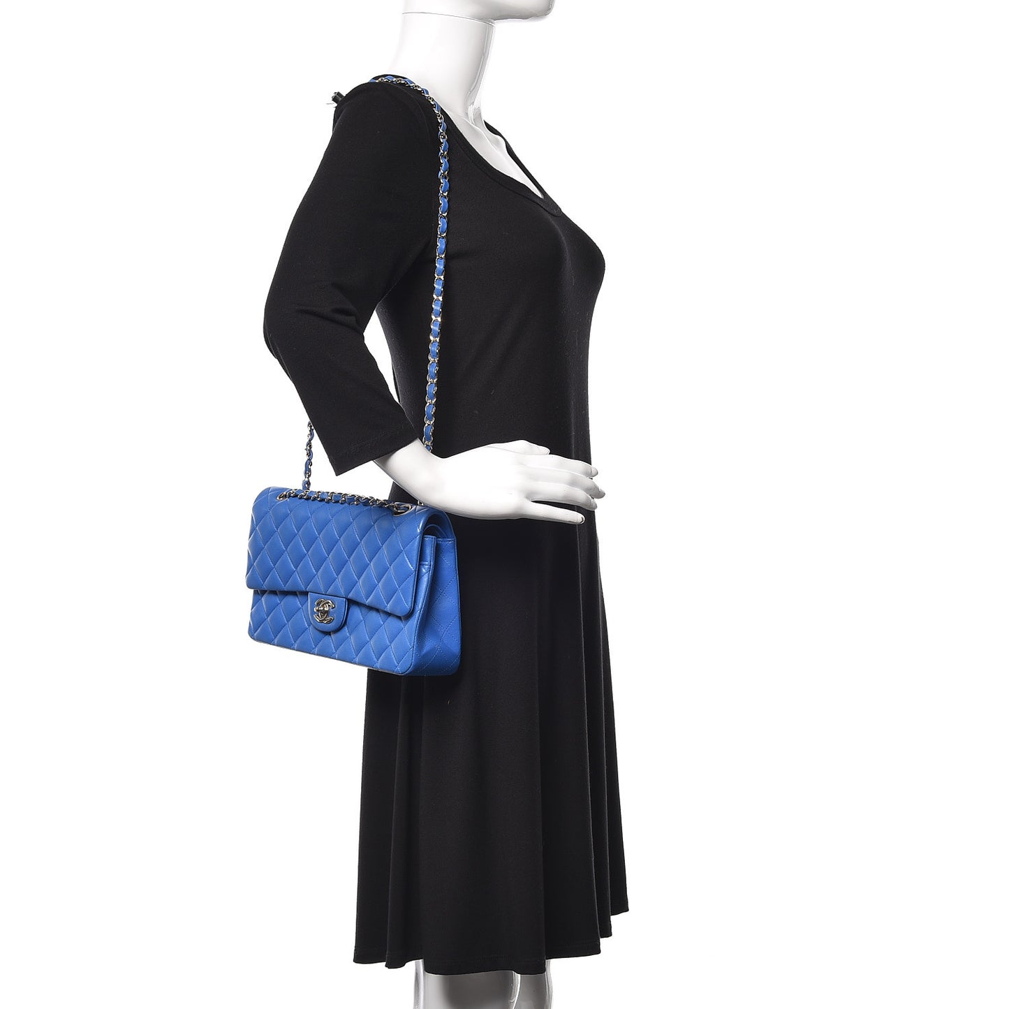 Lambskin Quilted Medium Double Flap Blue