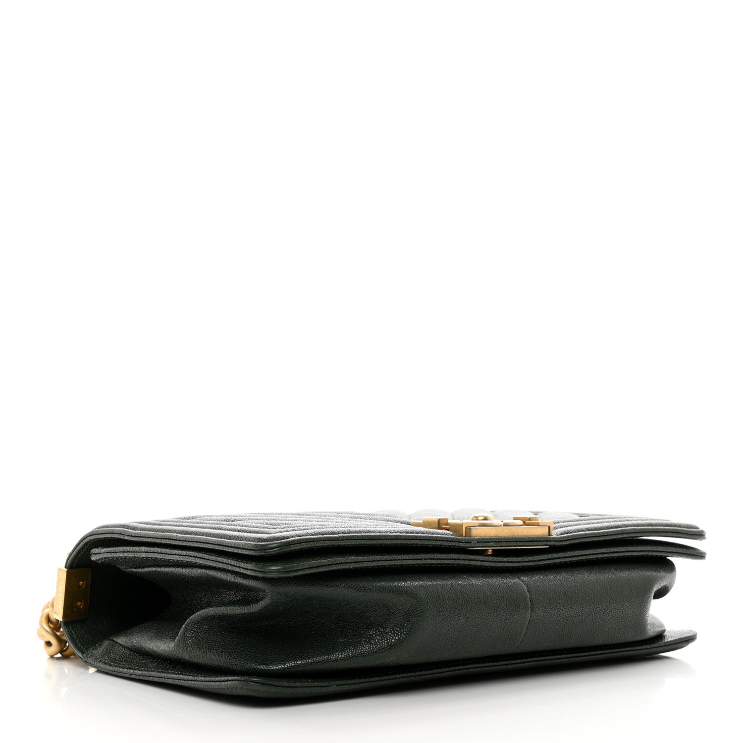 Chanel Caviar Chevron Quilted Medium Boy Flap Dark Green 4 of 12