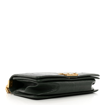Chanel Caviar Chevron Quilted Medium Boy Flap Dark Green 4 of 12