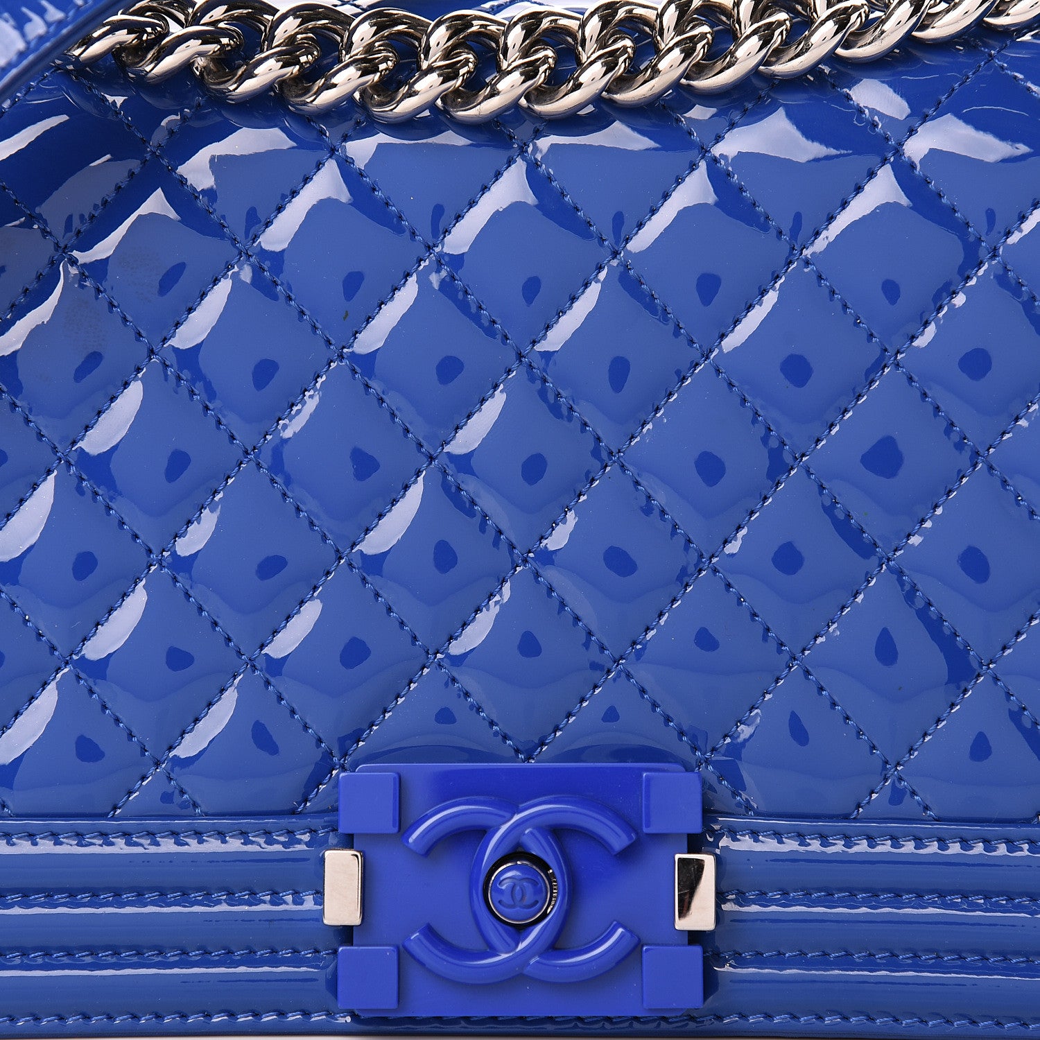 Chanel Patent Calfskin Quilted Medium Plexiglass Boy Flap Blue 8 of 15