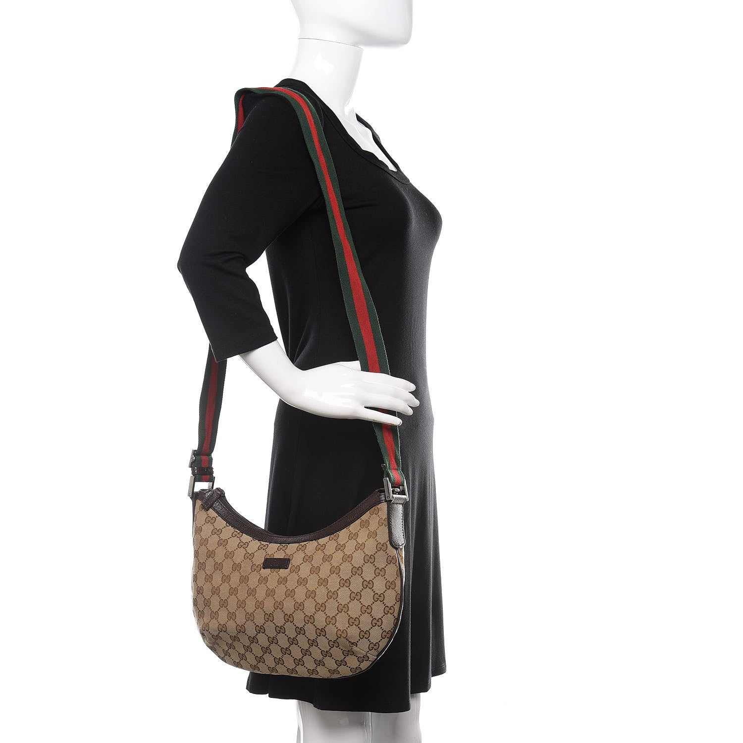 Gucci Monogram Web Medium Half Moon Hobo Dark Brown 2 of 10