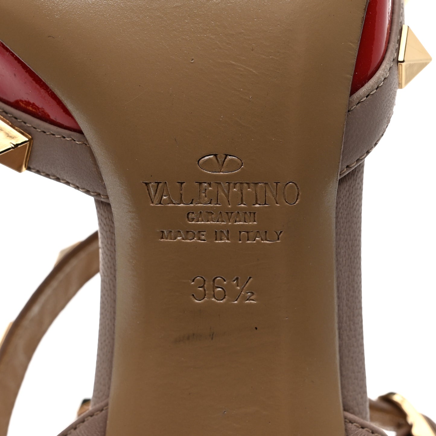 Patent Nappa Rockstud Ankle Strap 65mm Pumps 36.5 Rosso Valentino Poudre