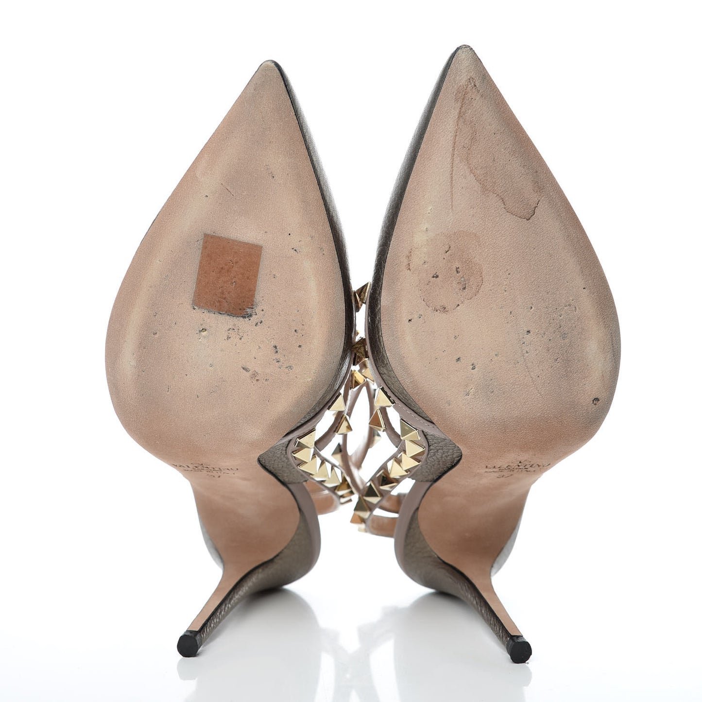 Metallic Pebbled Calfskin Rockstud Ankle Strap 100mm Pumps 37 Sasso Poudre