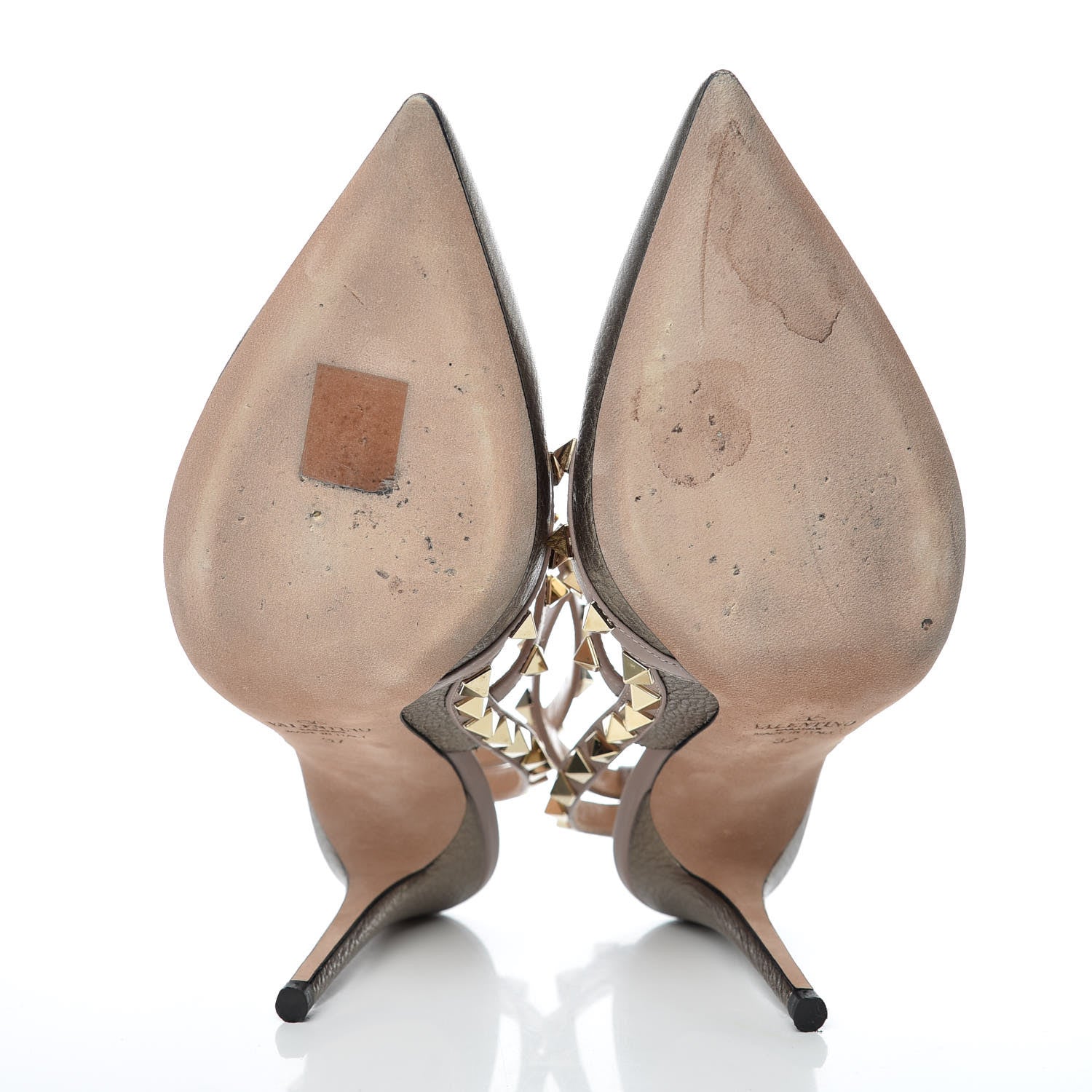 Valentino Garavani Metallic Pebbled Calfskin Rockstud Ankle Strap 100mm Pumps 37 Sasso Poudre 7 of 10