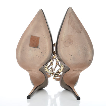 Valentino Garavani Metallic Pebbled Calfskin Rockstud Ankle Strap 100mm Pumps 37 Sasso Poudre 7 of 10