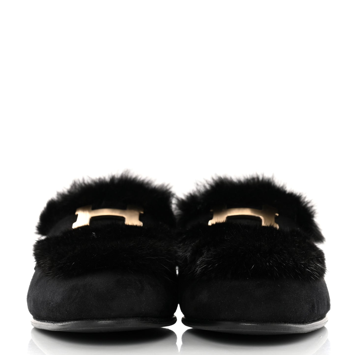 Mink Fur Suede Goatskin Paris Loafers 36.5 Black