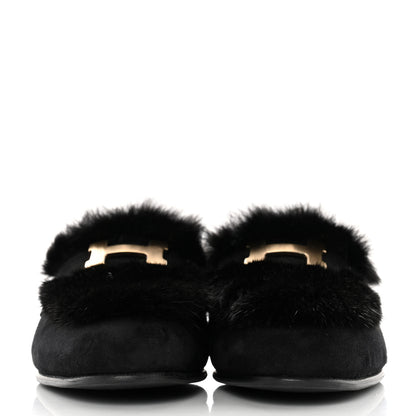 Hermes Mink Fur Suede Goatskin Paris Loafers 36.5 Black 2 of 9
