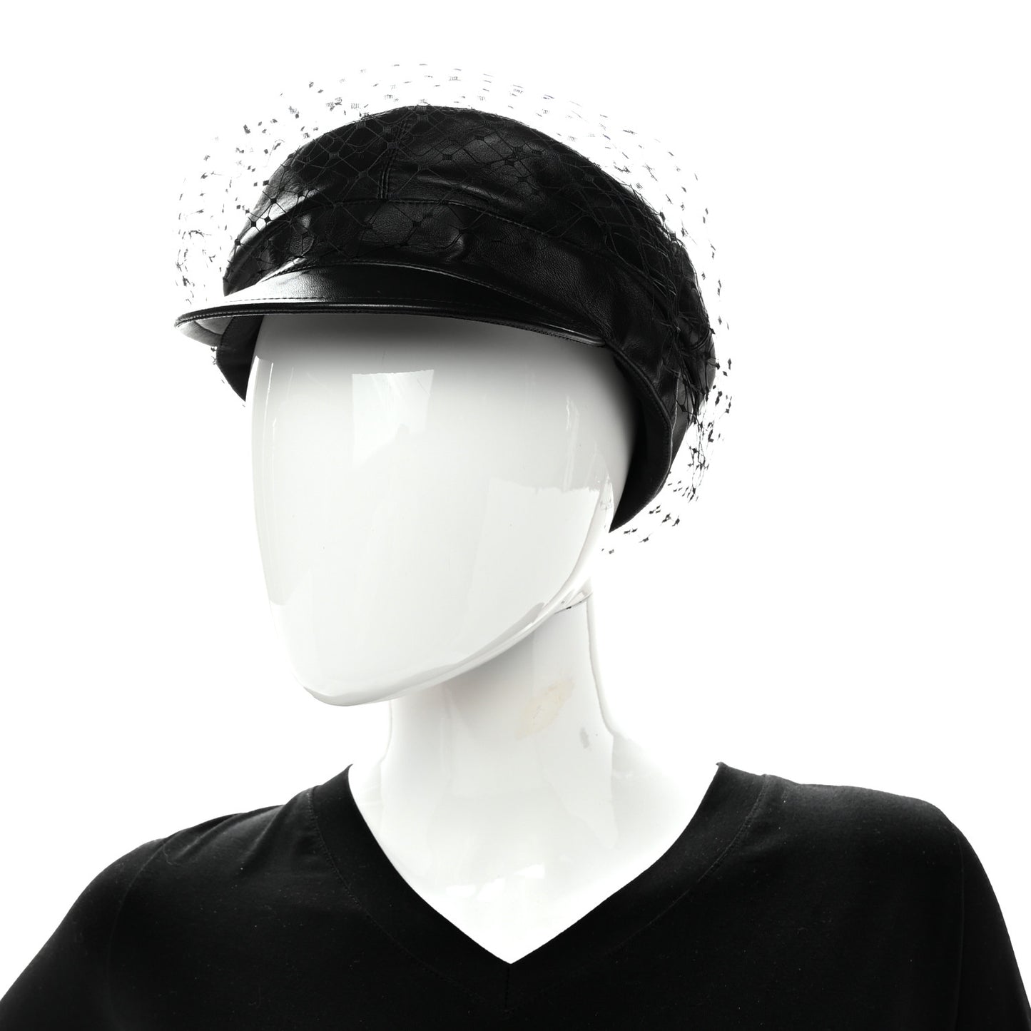 Calfskin Paris Revolution Cap With Veil 58 Black