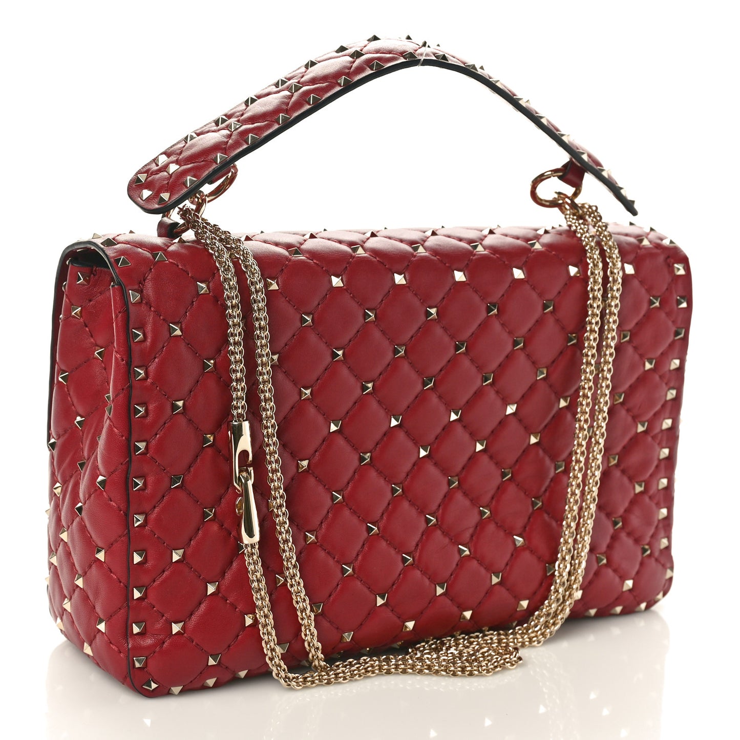 Nappa Large Rockstud Spike Shoulder Bag Rubino