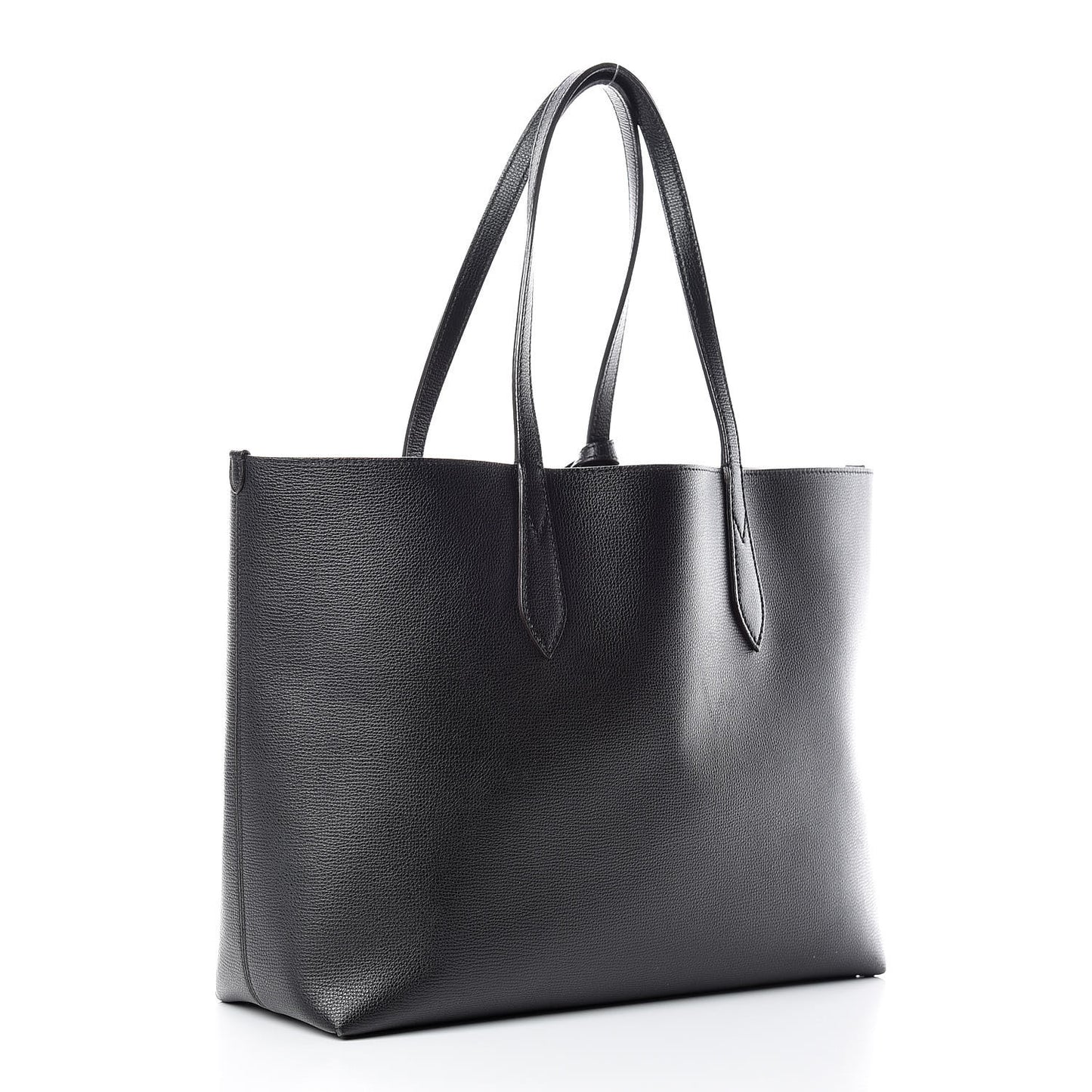 Grainy Calfskin Haymarket Check Medium Reversible Tote Black