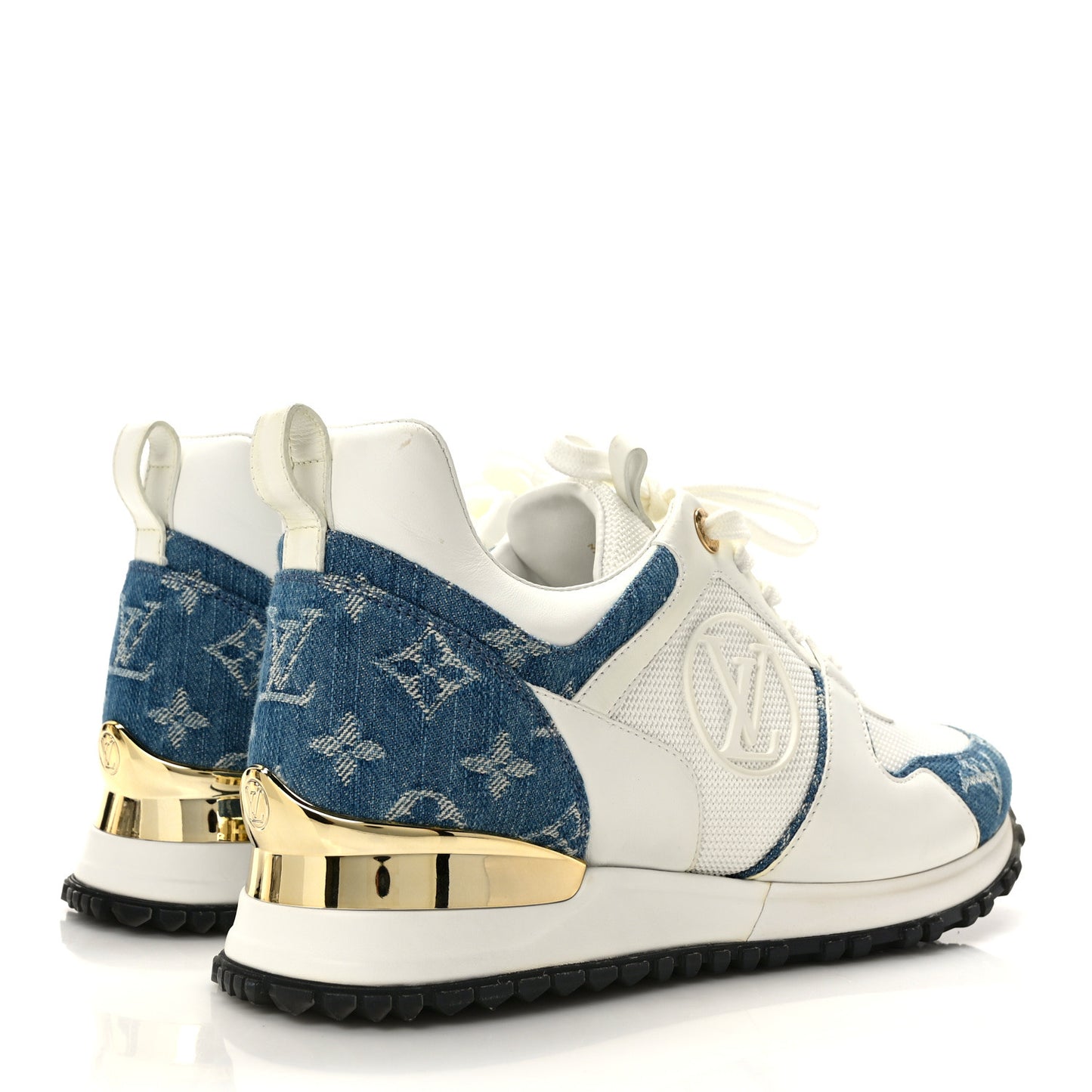 Calfskin Monogram Denim Run Away Sneakers 37.5 White