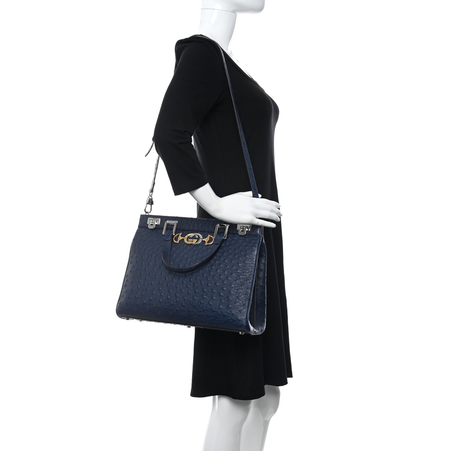 Ostrich Medium Zumi Top Handle Bag Blue