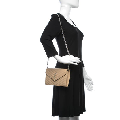 Saint Laurent Grain De Poudre Matelasse Chevron Monogram Chain Wallet Nude Powder 2 of 7