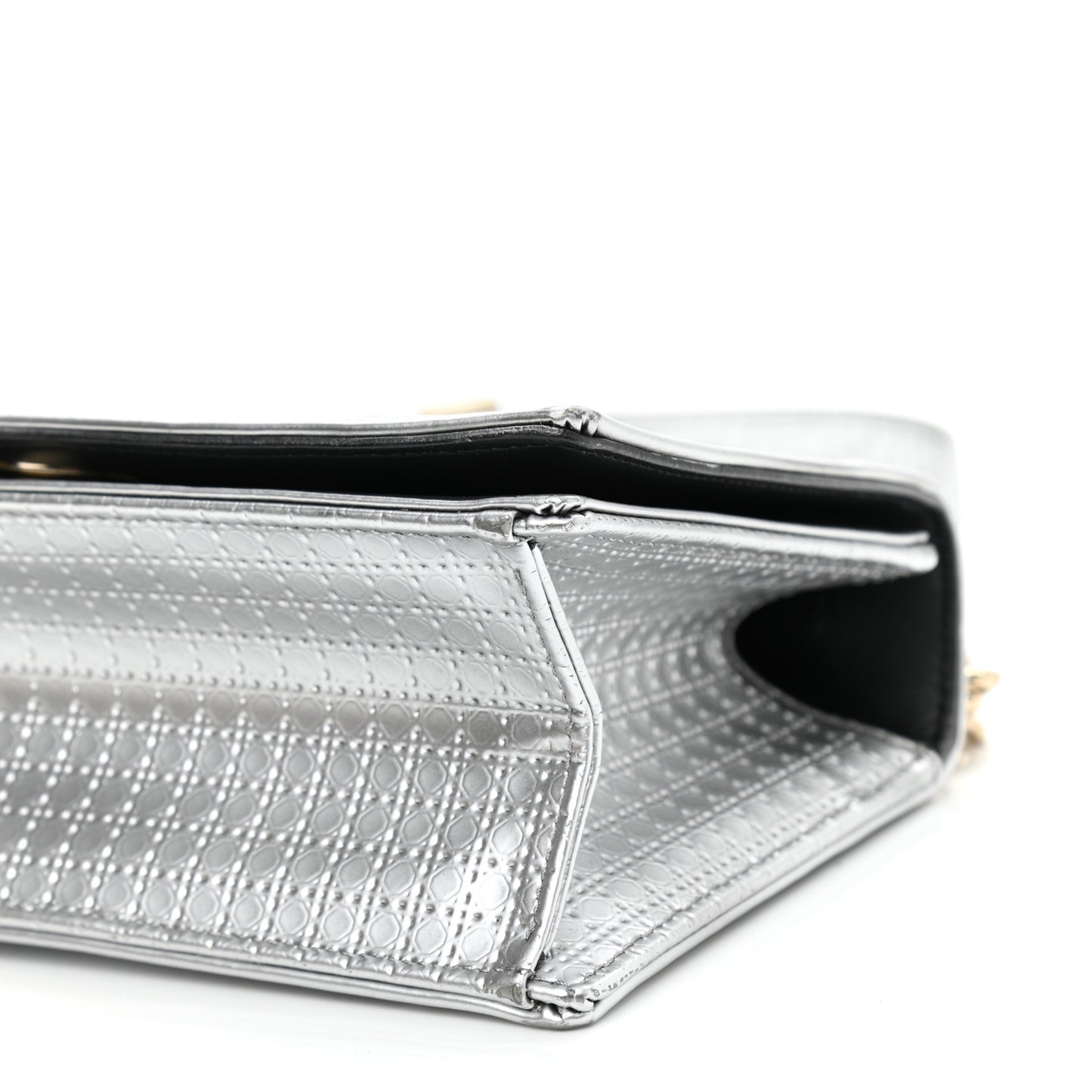 Metallic Patent Micro-Cannage Small Diorama Flap Bag Silver
