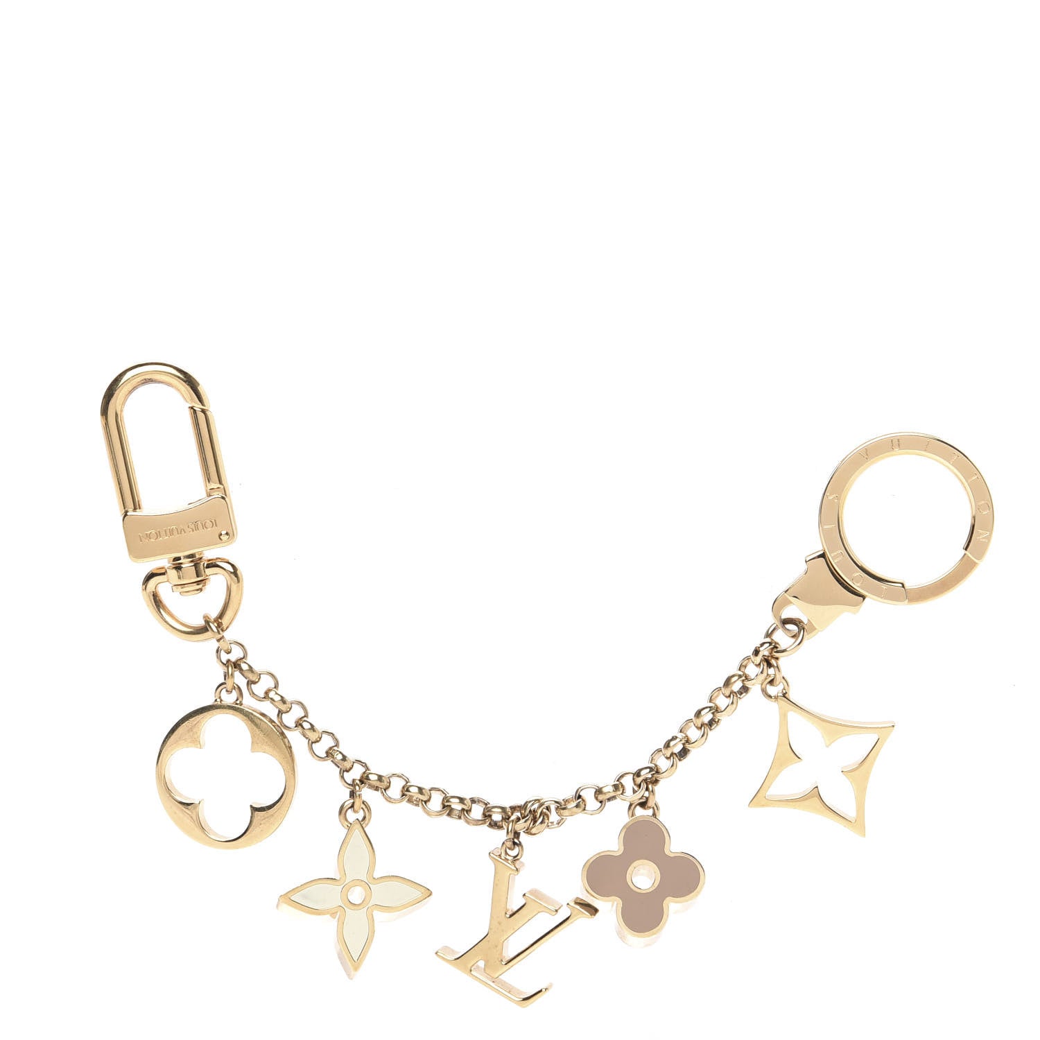 Louis Vuitton Brass Enamel Fleur De Monogram Bag Charm Chain Gold 1 of 3