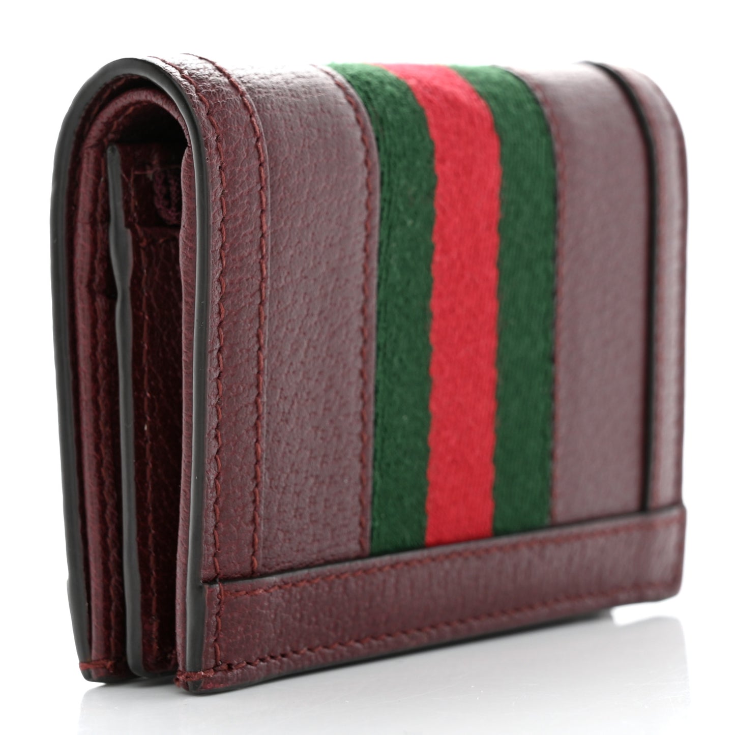 Textured Calfskin Web Ophidia Card Case Vintage Bordeaux