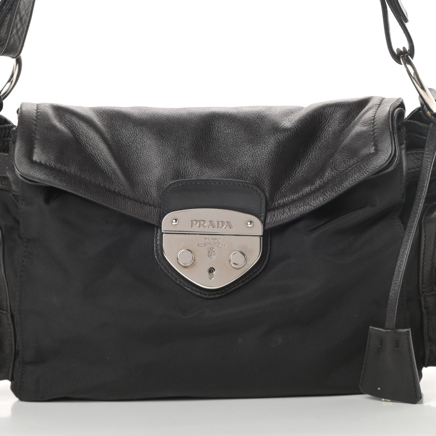 Soft Calfskin Tessuto Nylon Shoulder Bag Black