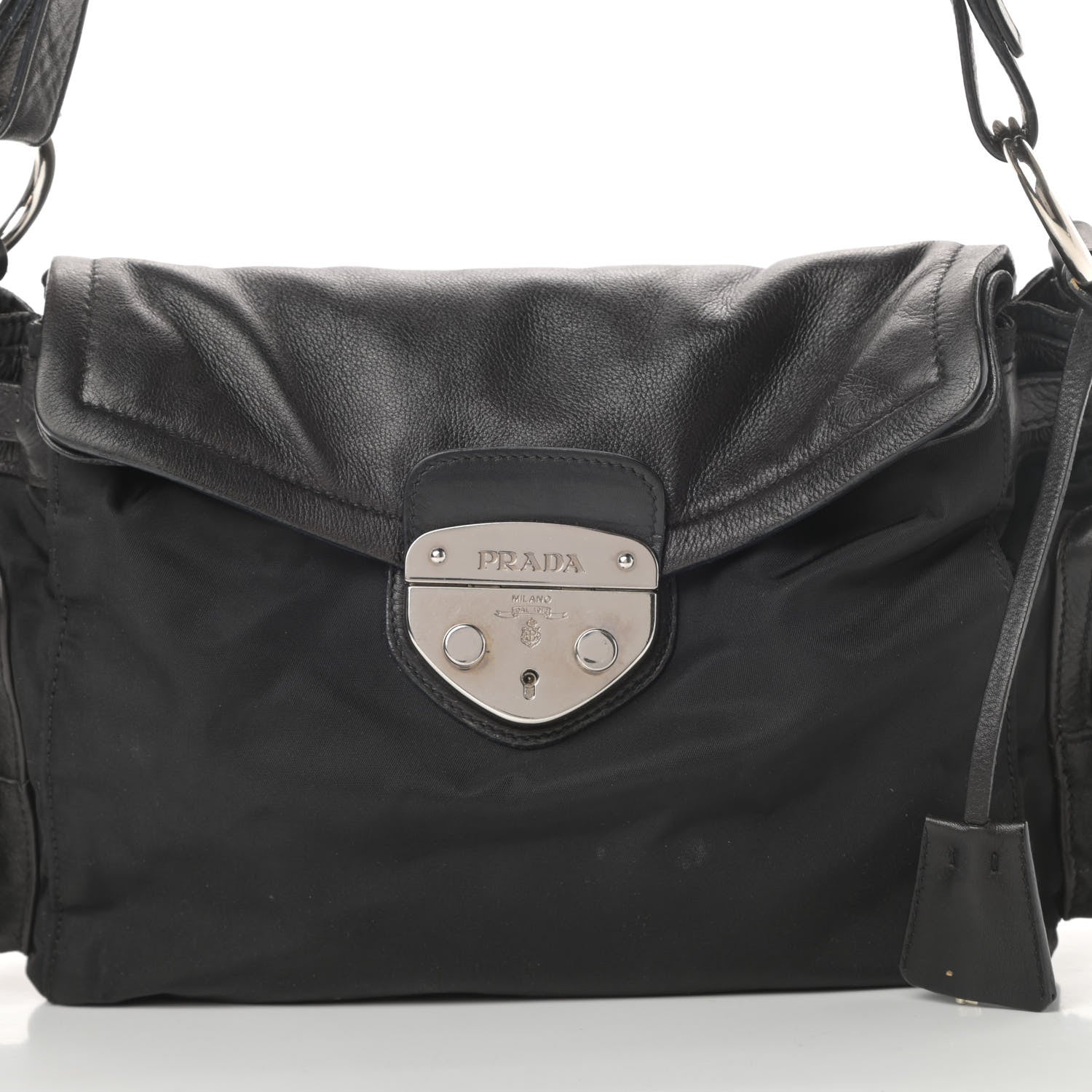 Prada Soft Calfskin Tessuto Nylon Shoulder Bag Black 8 of 16