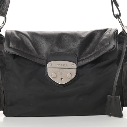 Prada Soft Calfskin Tessuto Nylon Shoulder Bag Black 8 of 16