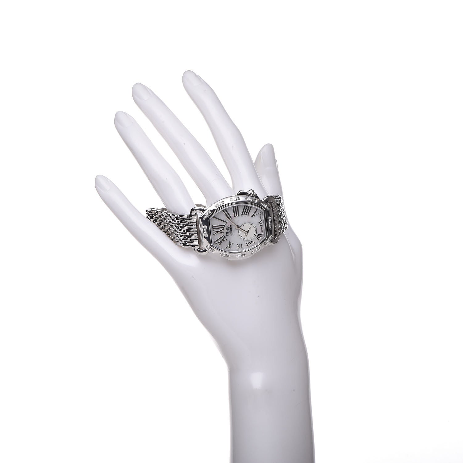 Fendi Stainless Steel Diamond Mother of Pearl 34mm Selleria Tonneau Quartz Watch 2 of 9