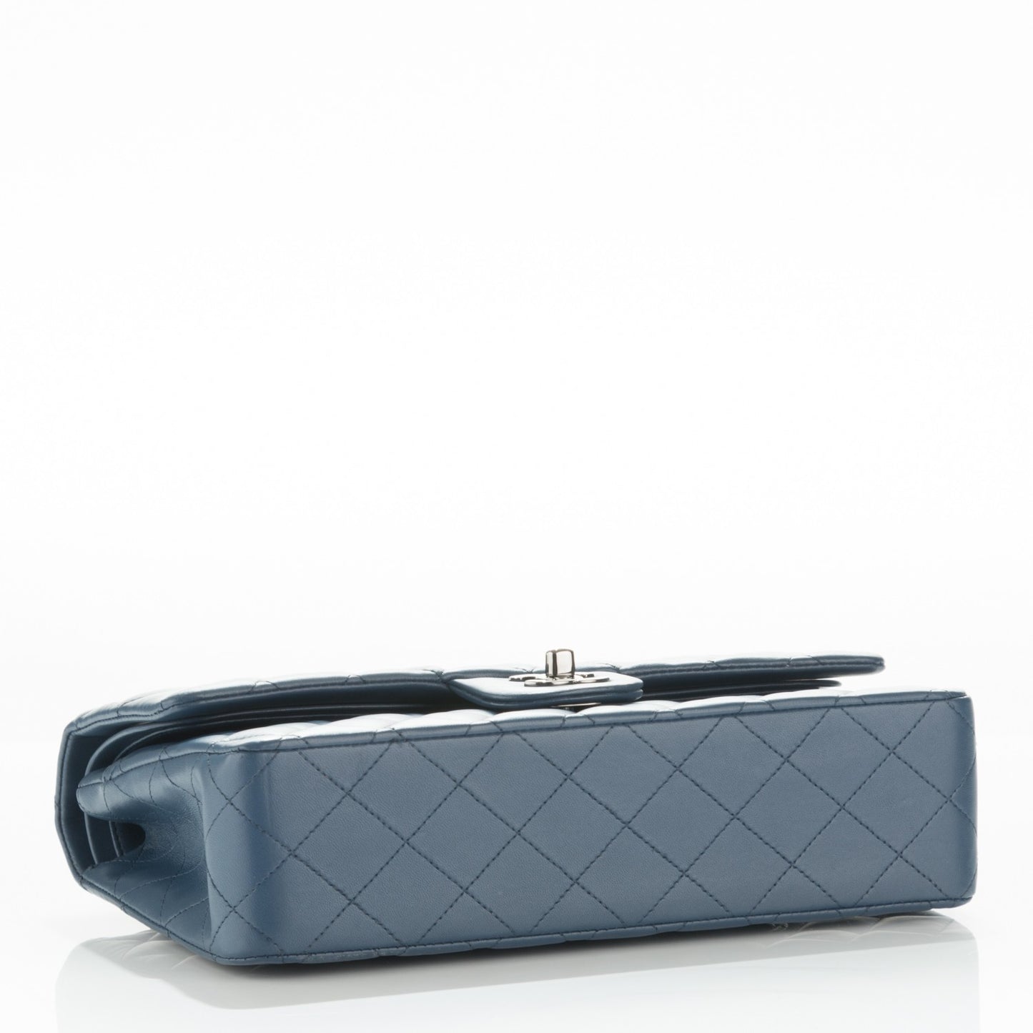 Lambskin Quilted Medium Double Flap Dark Blue