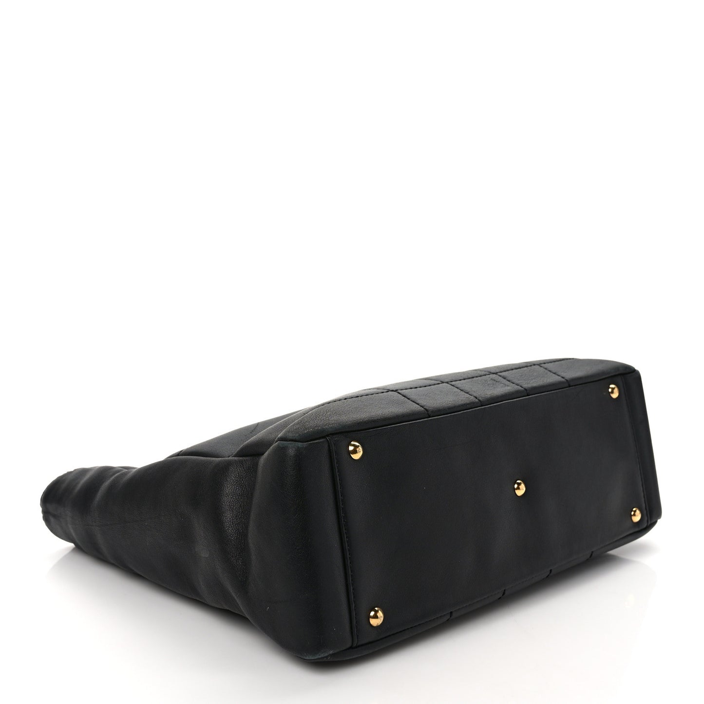 Calfskin Stitched Chocolate Bar Shopping Tote Black