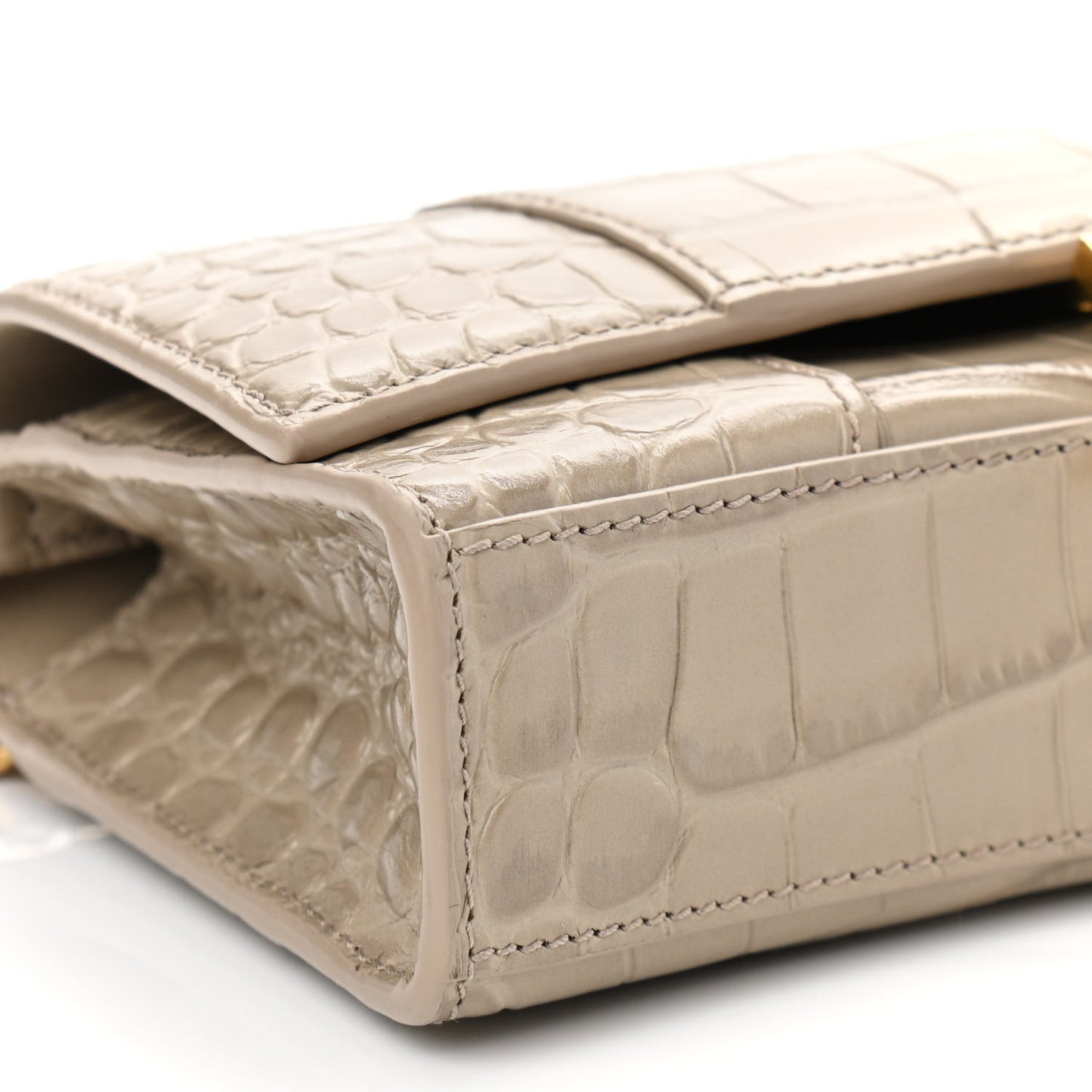 Shiny Calfskin Crocodile Embossed Hourglass Chain Bag Taupe