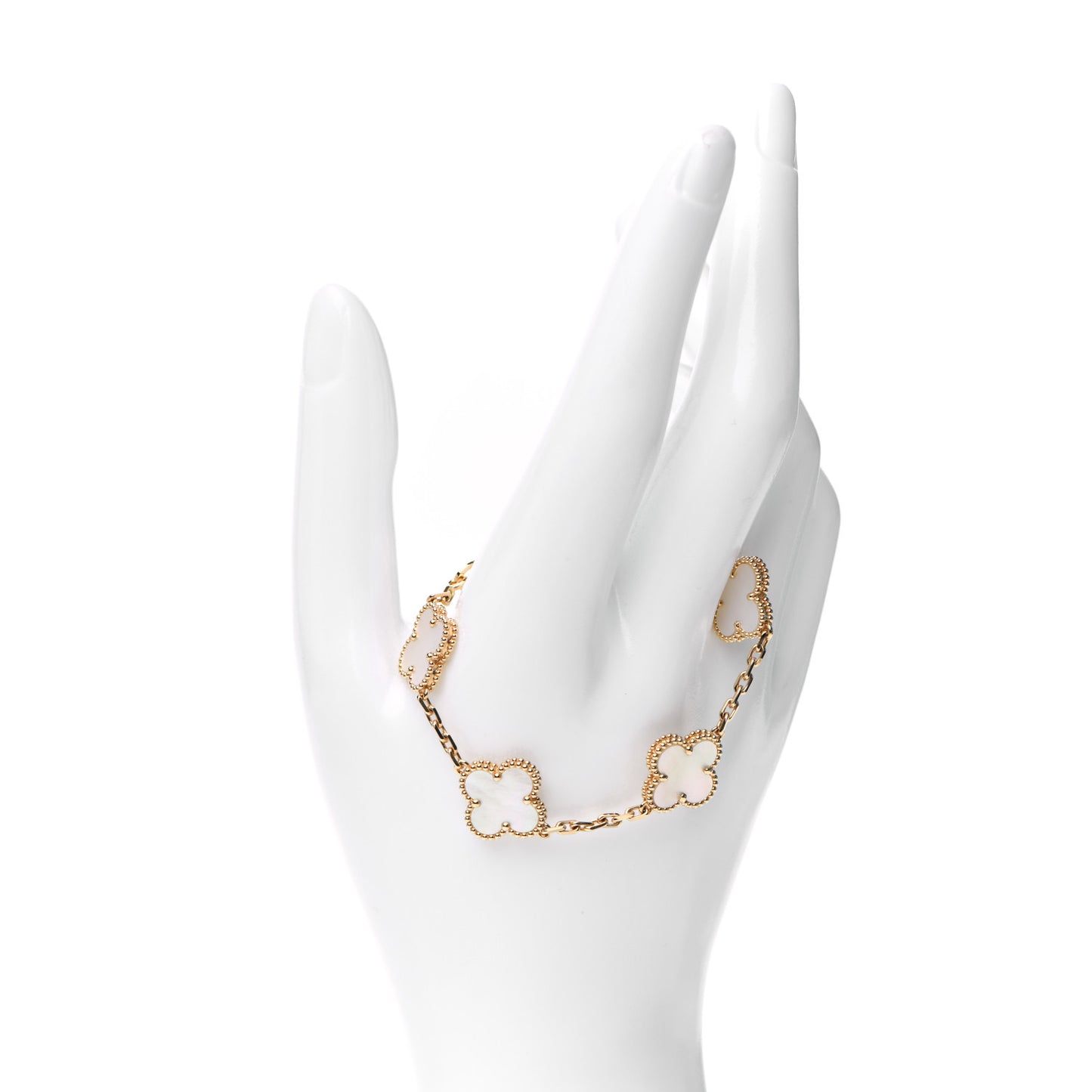 18K Yellow Gold Mother of Pearl 5 Motifs Vintage Alhambra Bracelet