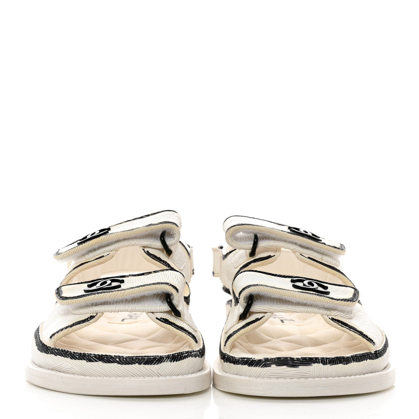 Calfskin Printed Velcro Dad Sandals 35 White Black