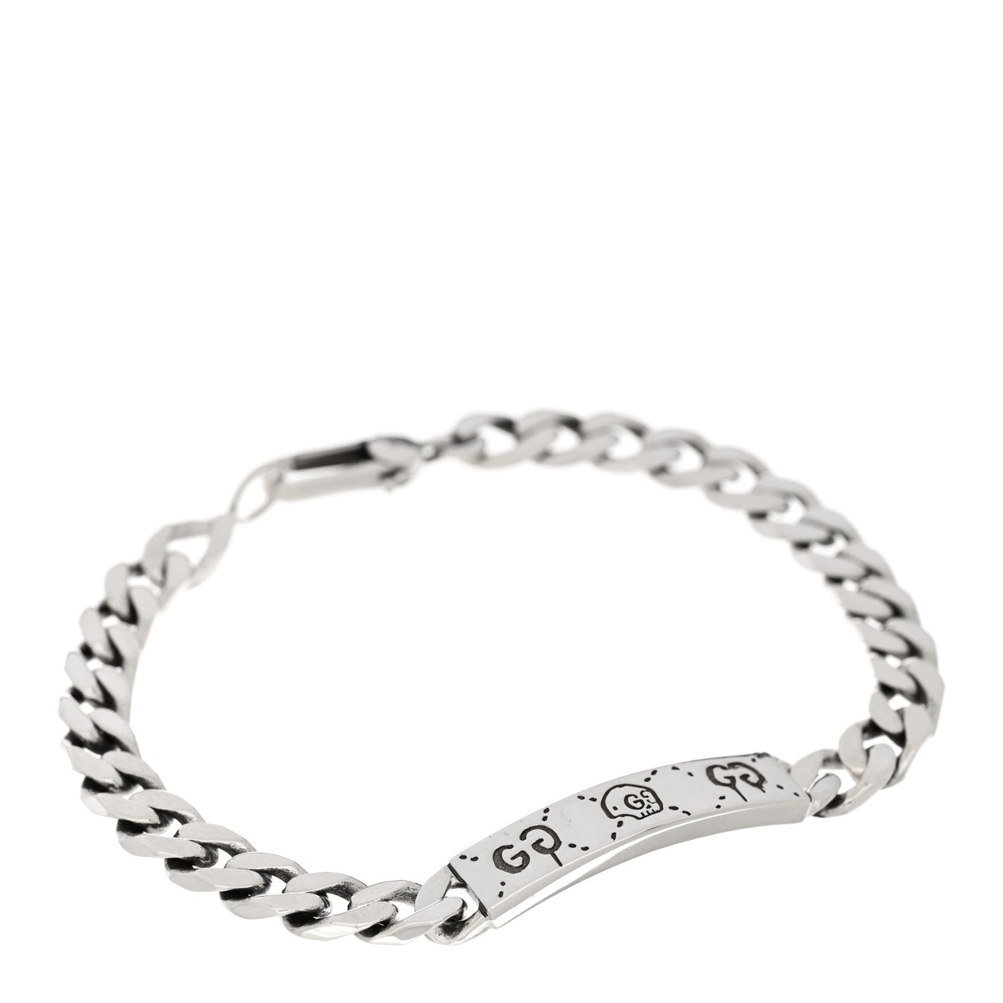 Sterling Silver GucciGhost Hamlet Skull ID Chain Bracelet