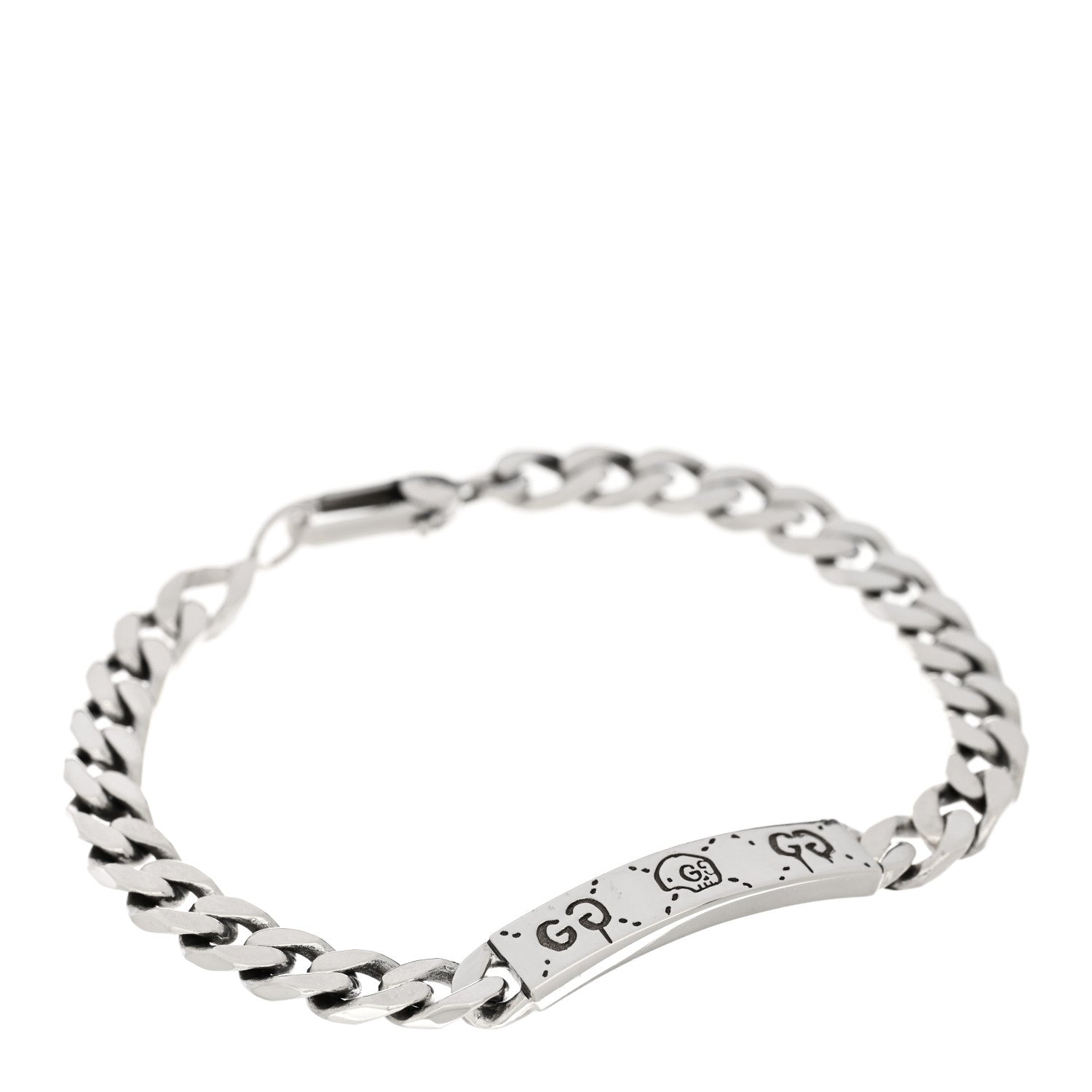Gucci Sterling Silver GucciGhost Hamlet Skull ID Chain Bracelet 1 of 3