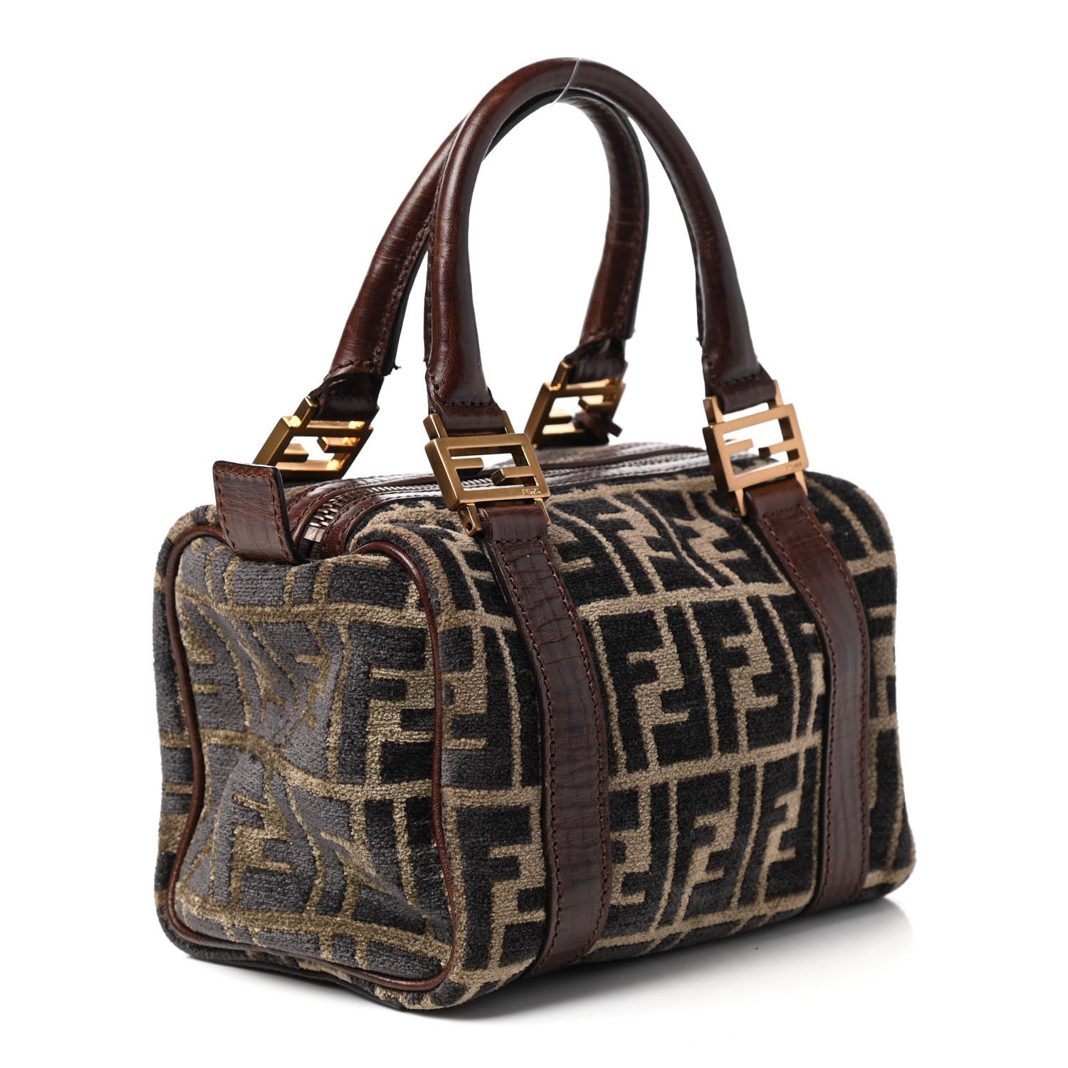 Fendi Velvet Zucca Vitello Mini Forever Boston Fango Grigio Bruciato 3 of 11