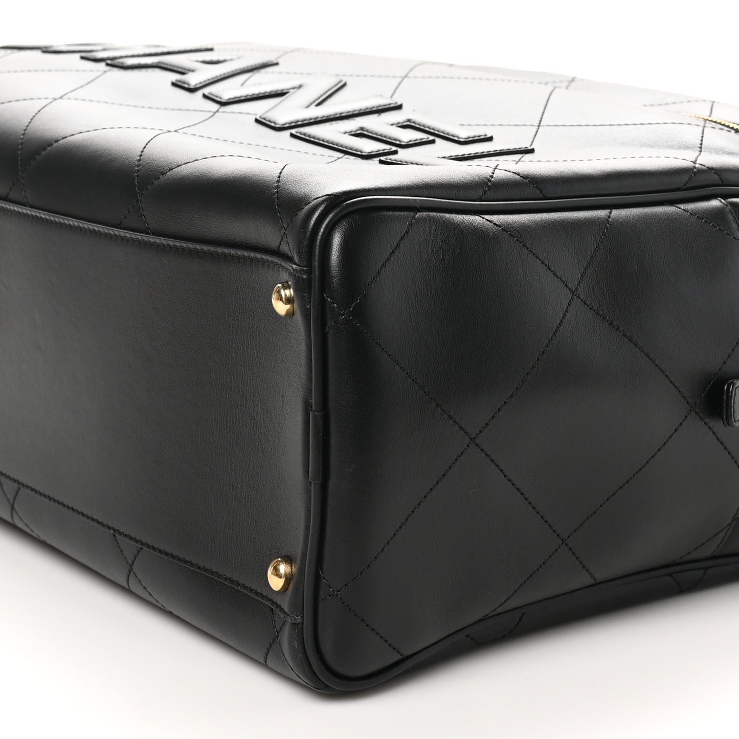 Calfskin Stitched Maxi Logo Bowling Bag Black