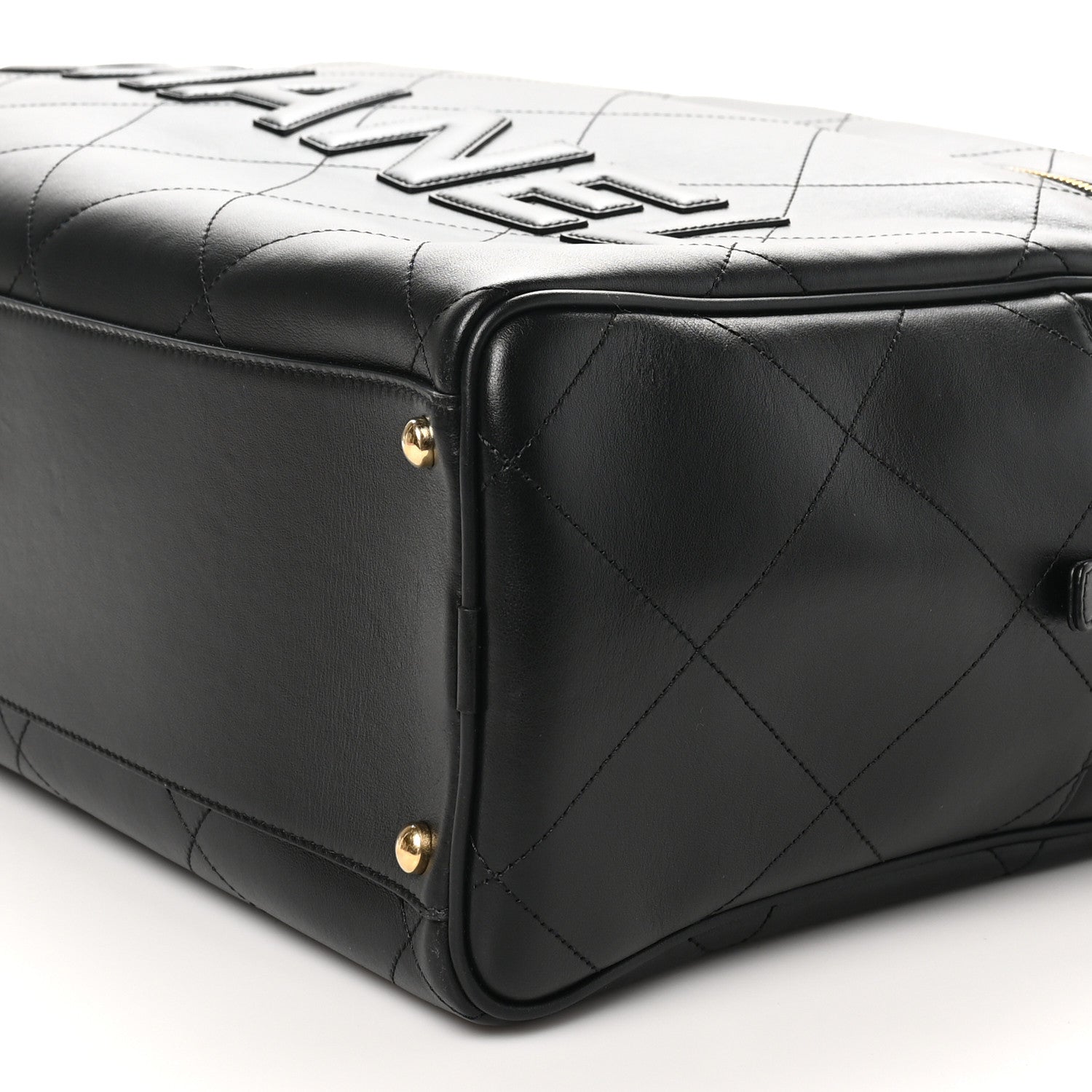 Chanel Calfskin Stitched Maxi Logo Bowling Bag Black 10 of 10