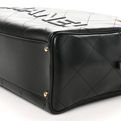 Chanel Calfskin Stitched Maxi Logo Bowling Bag Black 10 of 10